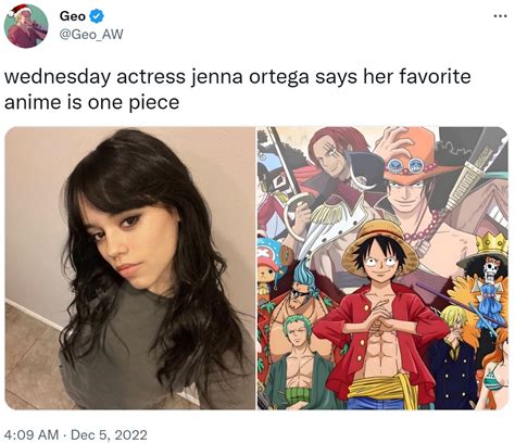 jenna ortega anime|Jenna Ortega loves ONE PIECE anime!